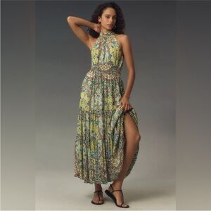 Anthropologie Floral Maxi Dress: The Somerset Maxi Dress in Green Motif